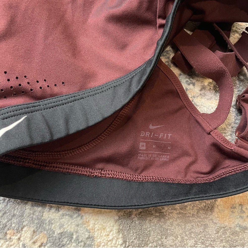 Nike Women's Dark Red and Black Sports Bra - Picture 3 of 5